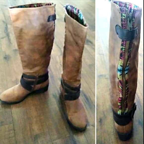 Francesca's - Brown Distressed Aztec Boots - Picture 1 of 5